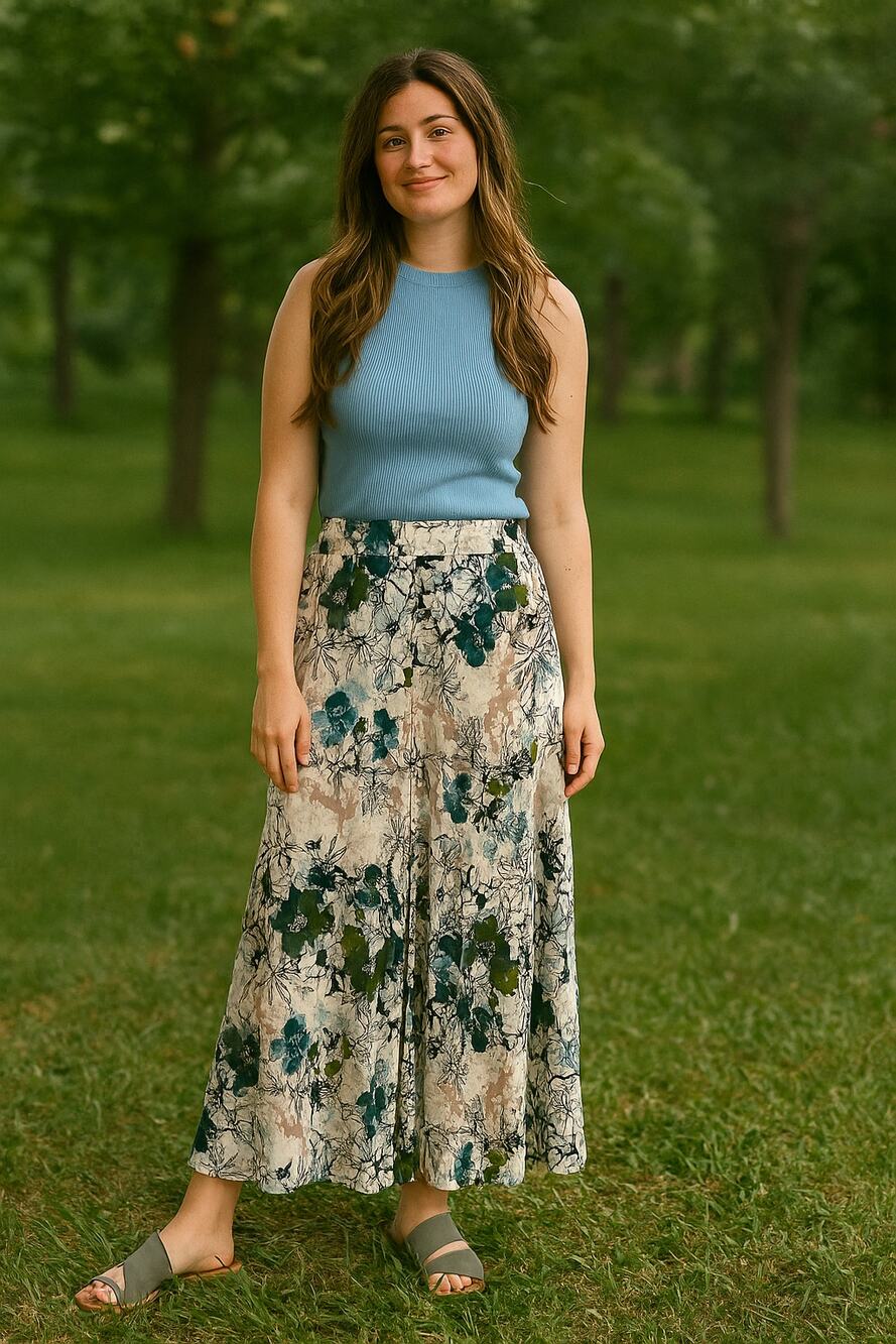Artistic Feminine boho chic Multicolor long Maxi  Skirt  vacation garden Size M